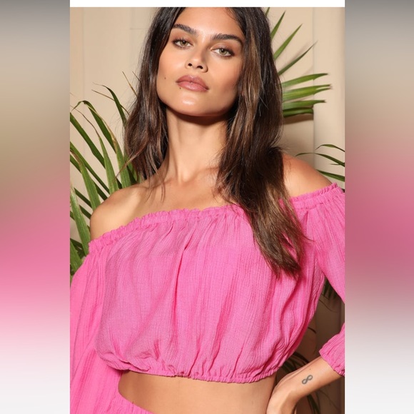 Lulu’s Grab Your Passport Hot Pink Two-Piece Swim Cover-Up Jumpsuit, Medium - Picture 2 of 12